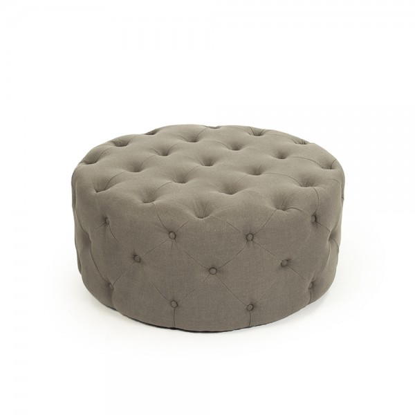 Tufted Ottoman Grey Linen Vision Furniture Event Rentals