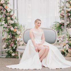 french blue dauphine setee loveseat with bride the hort philadelphia