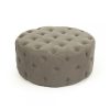 Tufted Ottoman - Grey Linen - 34"