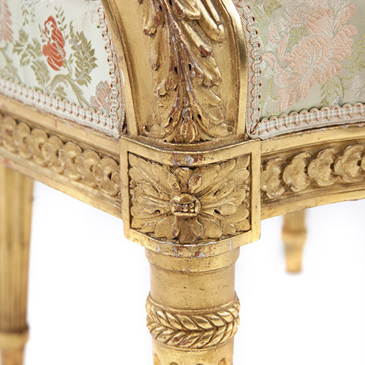Antique Brocade Gilt Armchair (2) Antique Brocade Gilt Armchair (2)