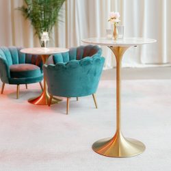 brass and white marble tulip cocktail table