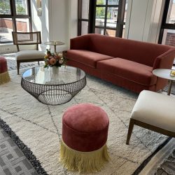 cropped coastal boho lounge with persimmon pink and gold fringe