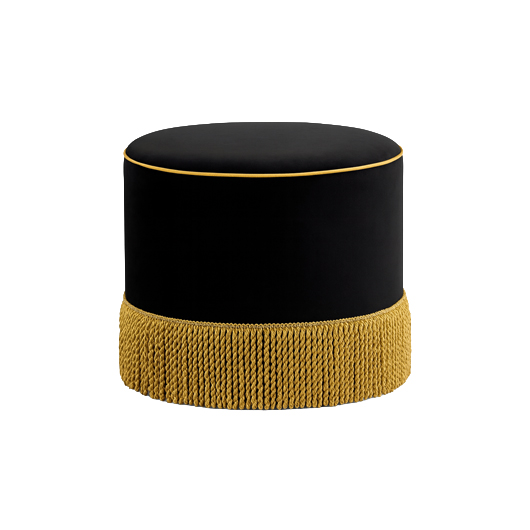 Laurel Fringe Ottoman - Black 19"