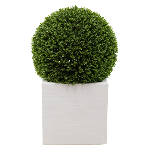 Cube Planter 21" with 28" Topiary Ball - White Cube Planter 21" with 28" Topiary Ball - White