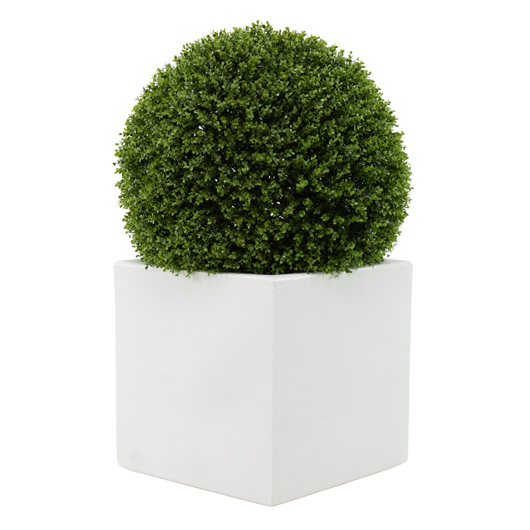 Cube Planter 21" with 28" Topiary Ball - White